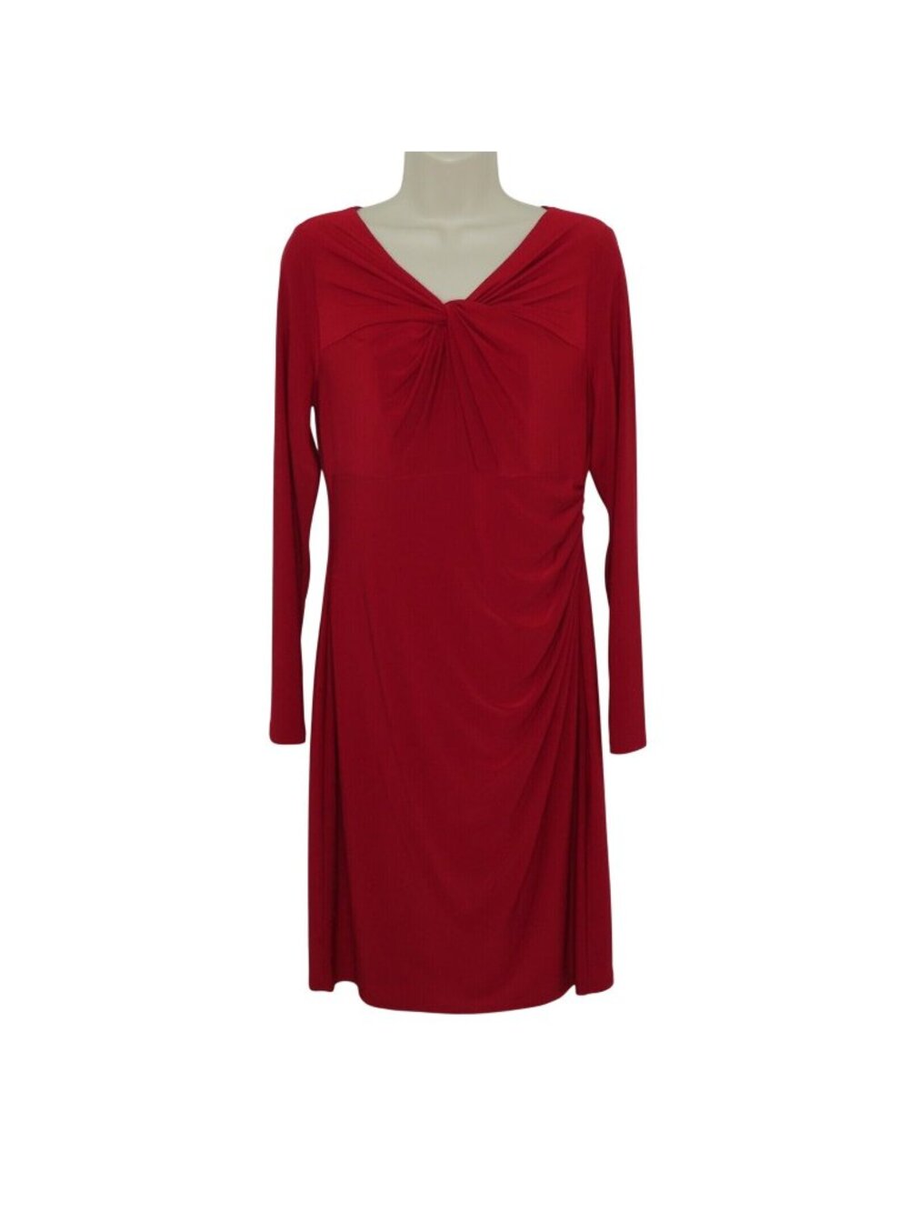 LRL Lauren Ralph Lauren Womens 10 Solid Red Twist Neckline Long Sleeve Dress NEW